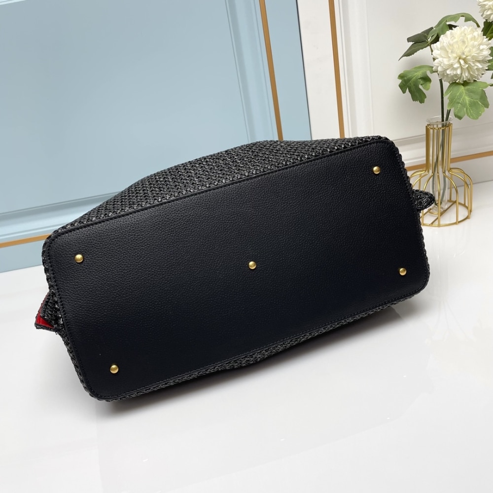 Valentino Garavani Medium Straw Summer Tote Black 35Cm