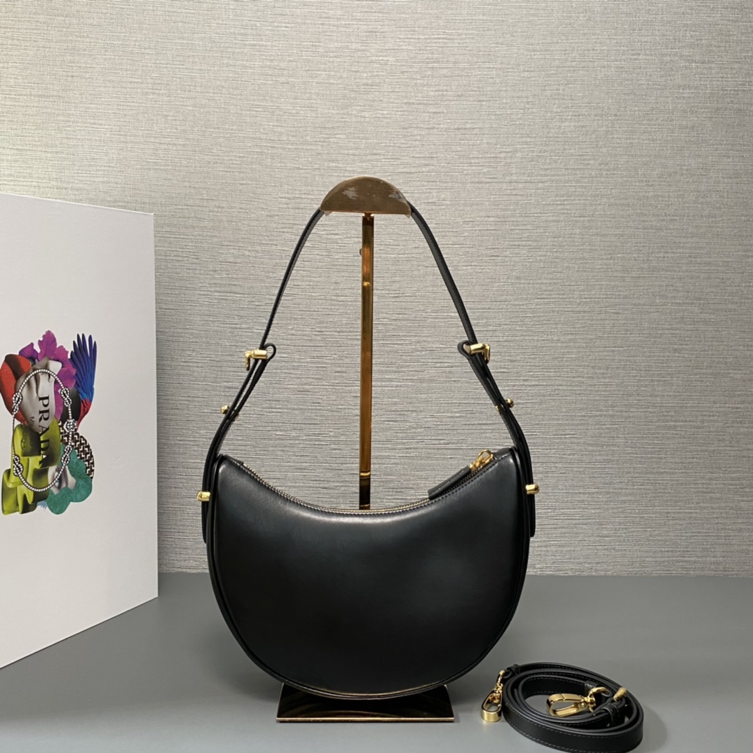 Prada Arqué Leather Shoulder Bag Black 22.5cm