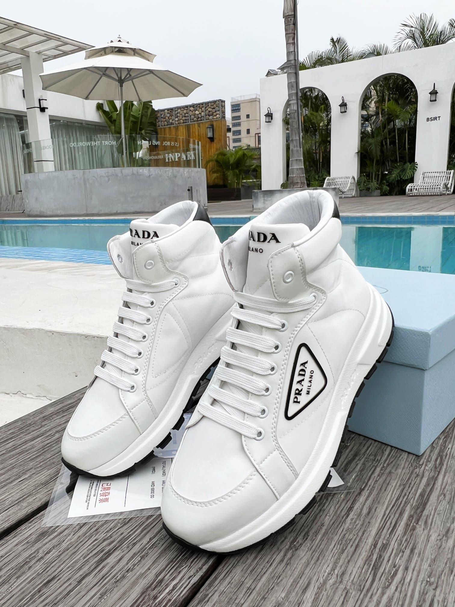 Prada Prax 01 Re Nylon And Brushed Leather Sneakers White
