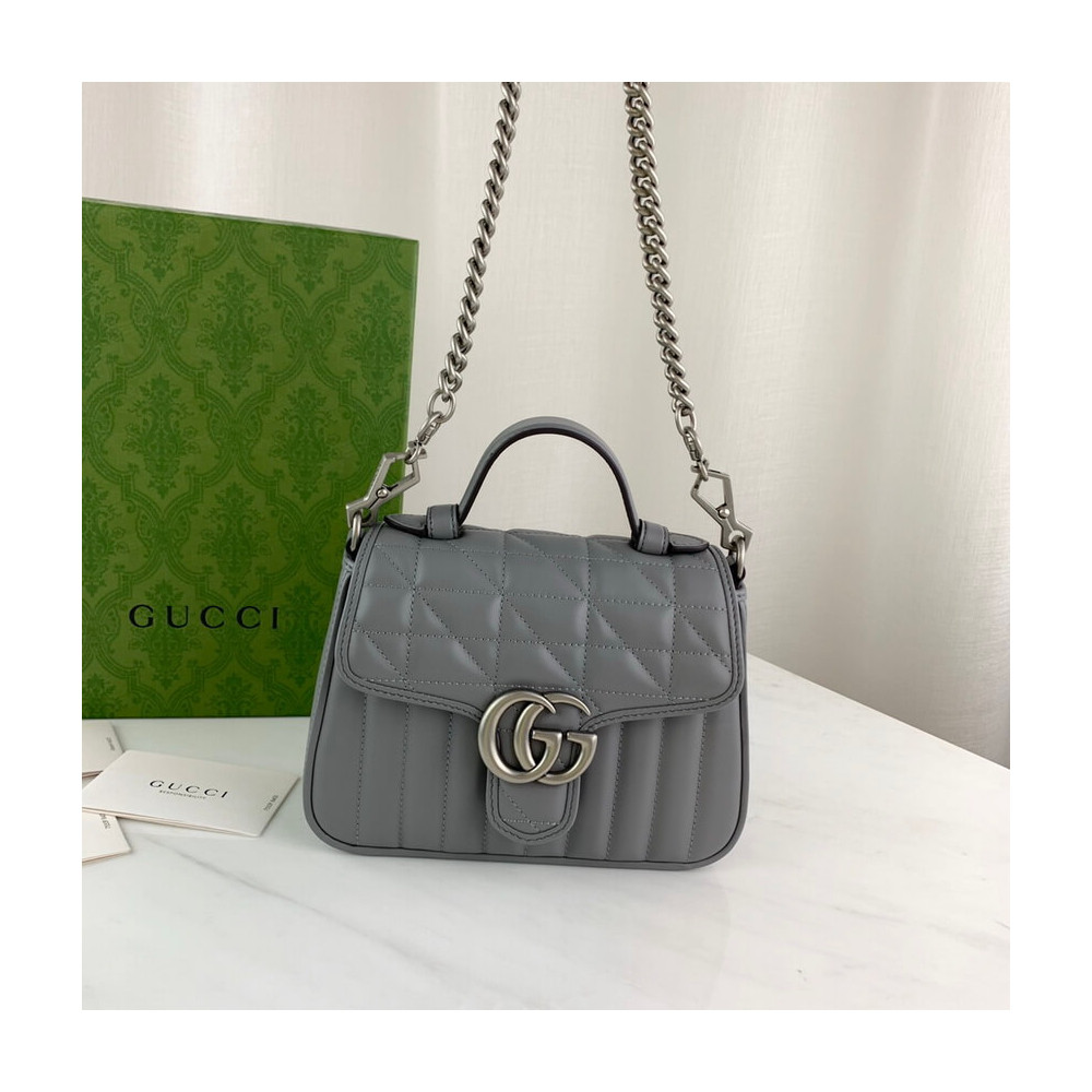 Gucci GG Marmont Grey Matelasse Leather Mini Top Handle Bag