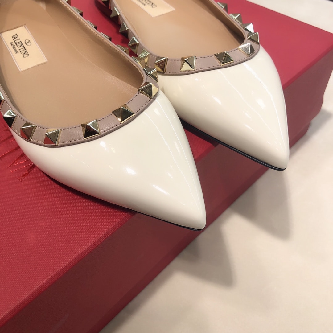 Valentino Patent Rockstud Ballet Flat White