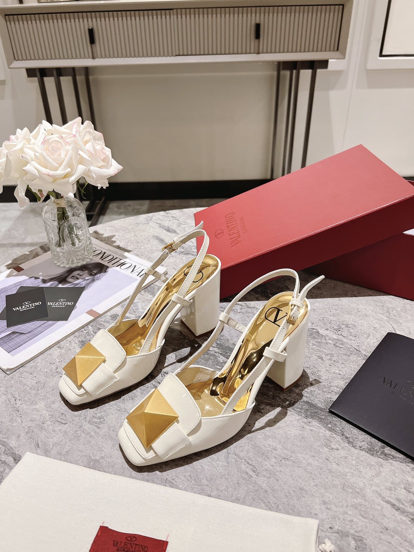 Valentino Garavani One Stud Patent Leather Slingback Pump White