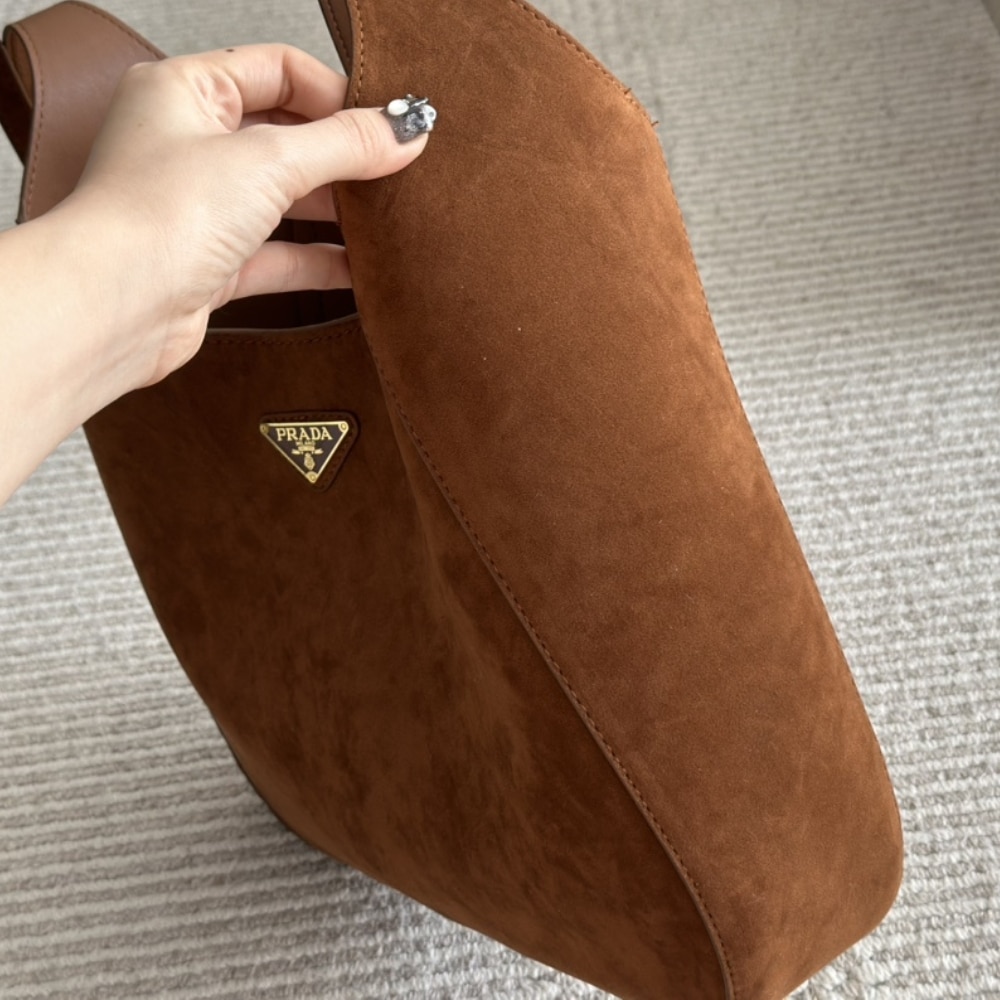Prada Large Suede Shoulder Bag Cocoa Brown 34Cm
