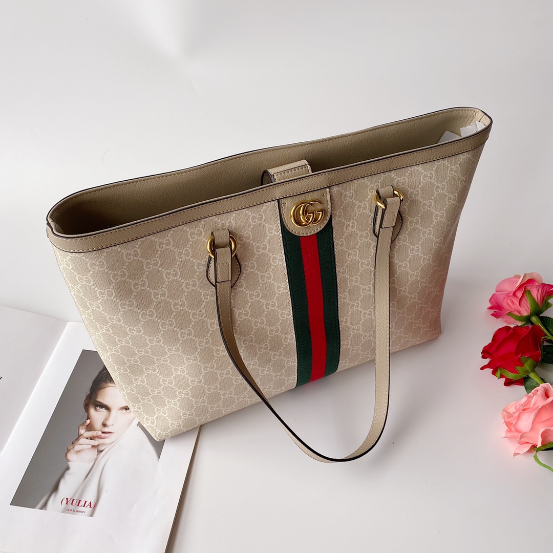 Gucci Ophidia Medium Tote Bag Beige And White 38Cm 631685 Uulag 9682