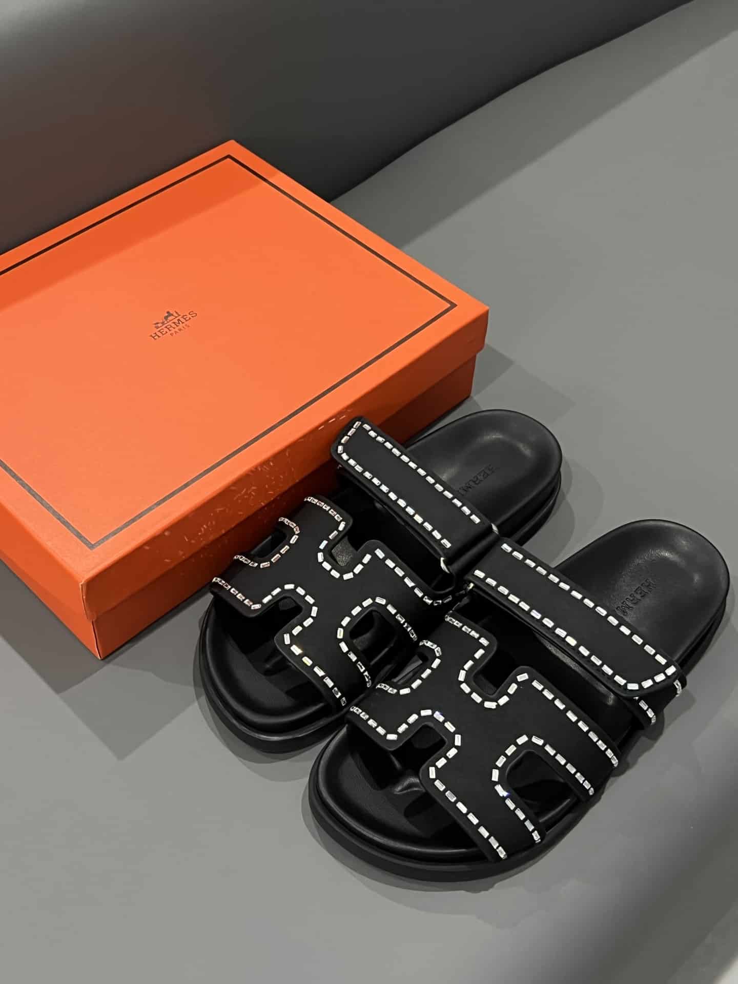 Hermes Chypre Sandal Suede Crystal Black