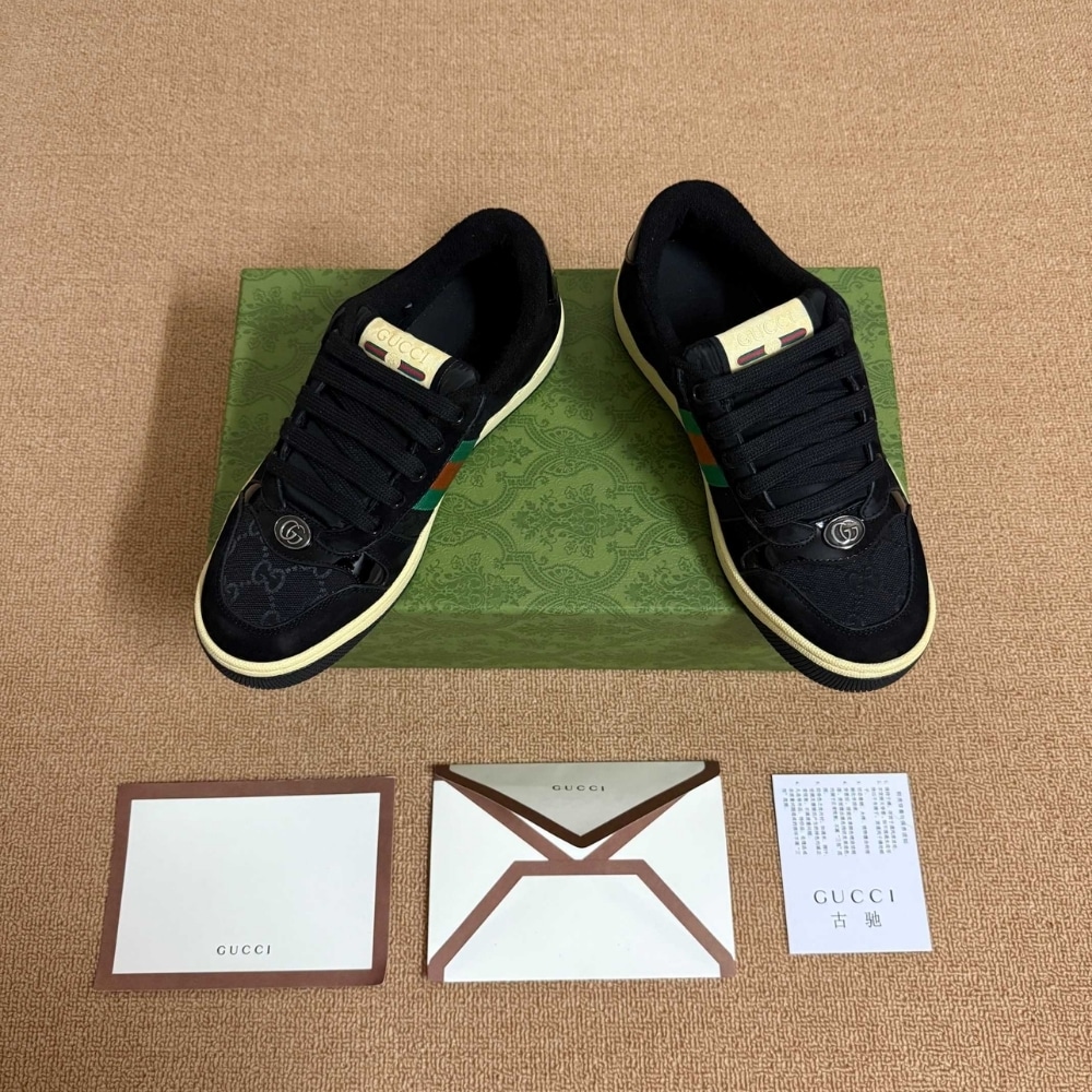 Gucci Women Screener Sneaker Black Leather 840305 FAES7 1059