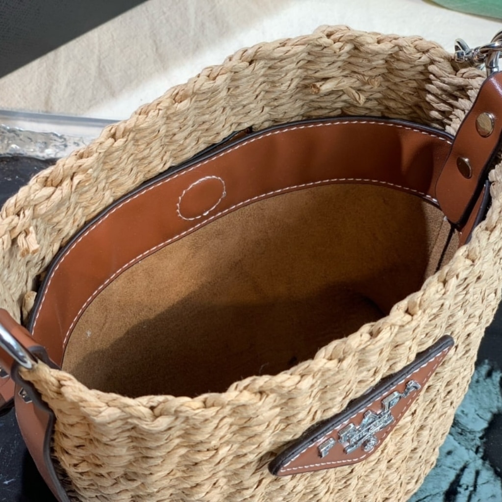 Prada Raffia Woven Bucket Bag Natural 21cm