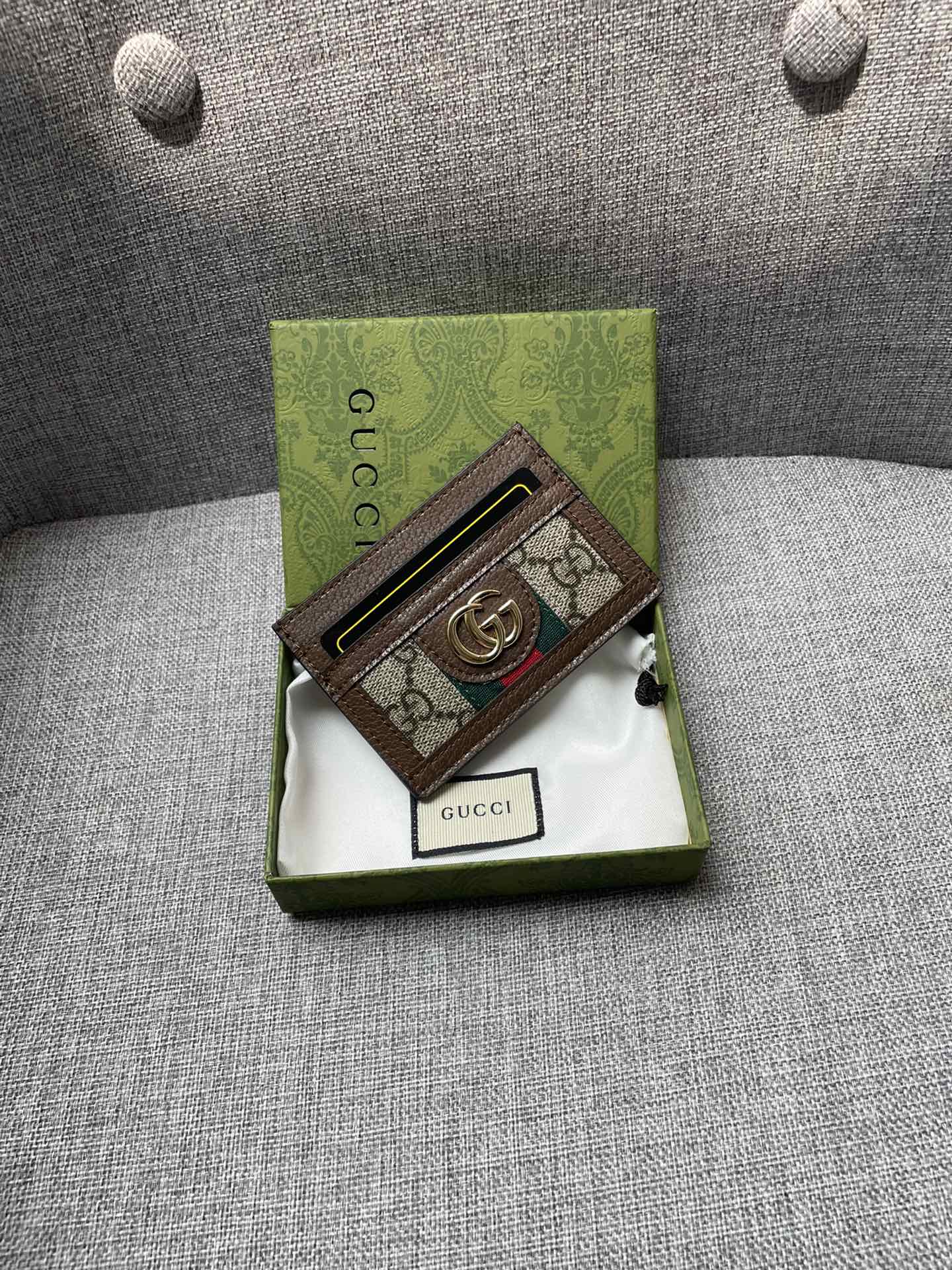 Gucci Ophidia Gg Card Case Monogram Brown 10Cm 523159 96Iwg 8745