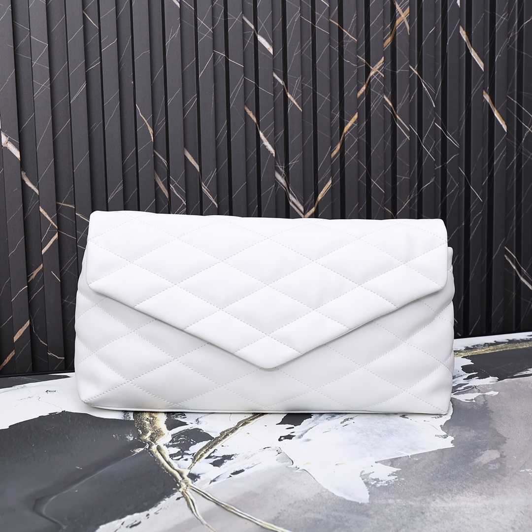 Saint Laurent Sade Puffy Leather Envelope Clutch Bag White