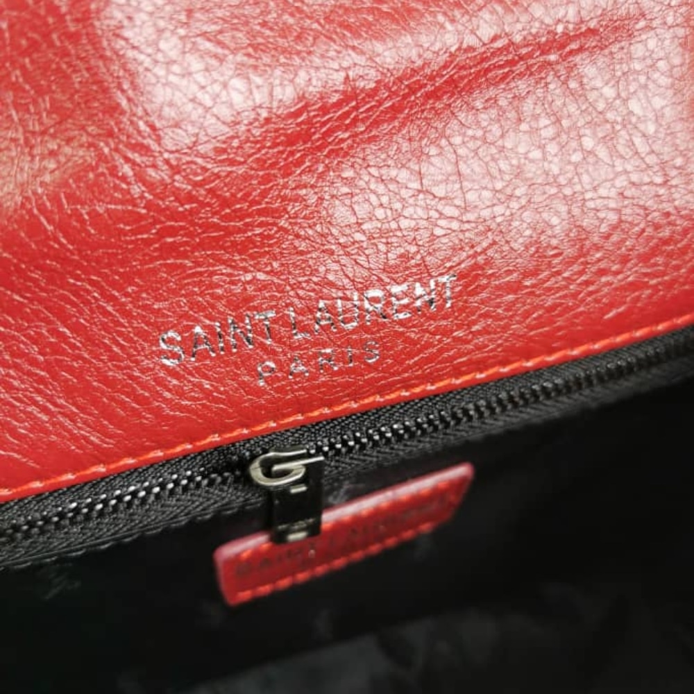 Saint Laurent Niki Medium In Leather Silver Tone Red 22cm