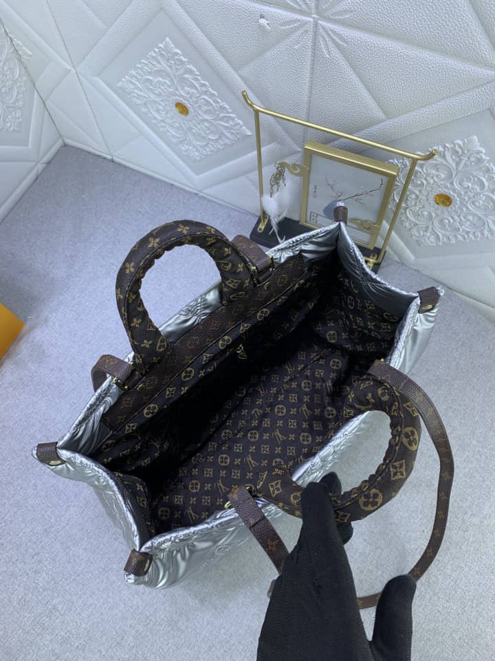 Louis Vuitton Onthego Pillow Handbag Silver 34Cm