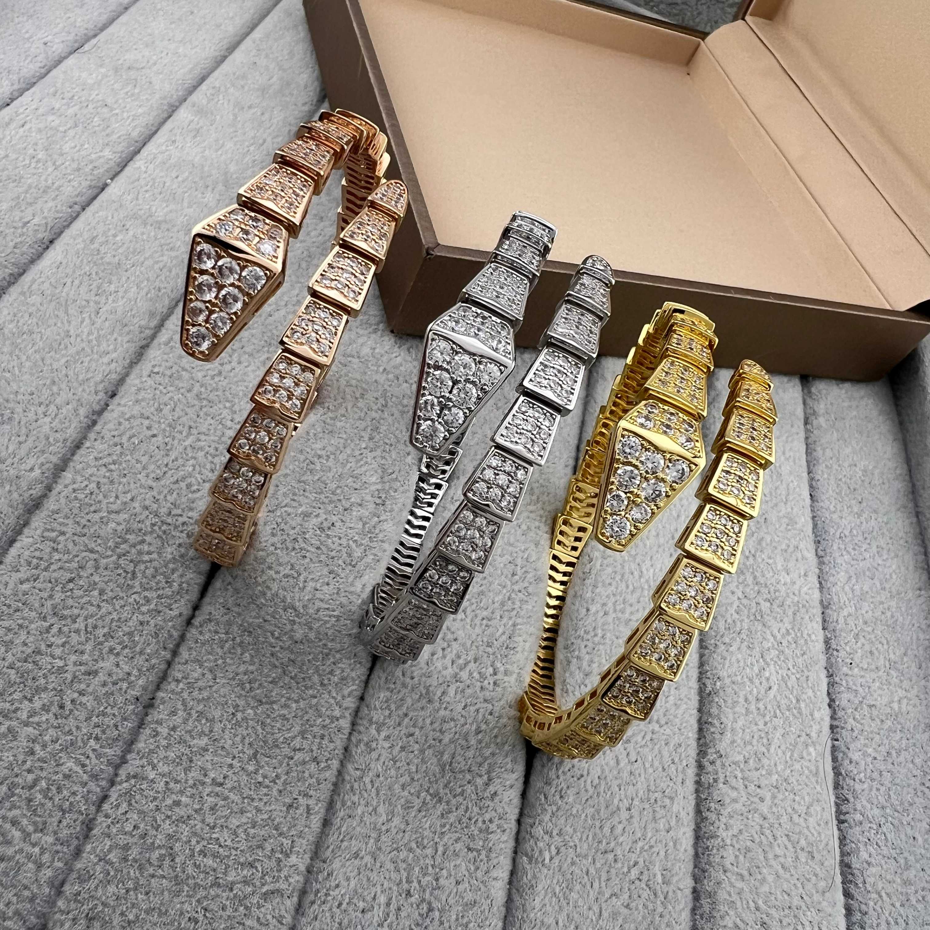 Wide version full diamond snake bracelet