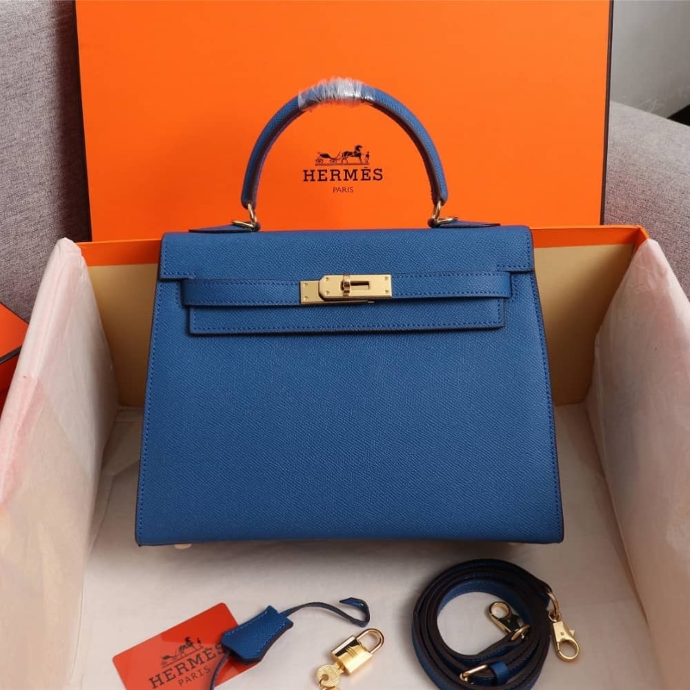 Hermès Kelly Sellier 25 Epsom Gold Hardware Dark Blue 25Cm
