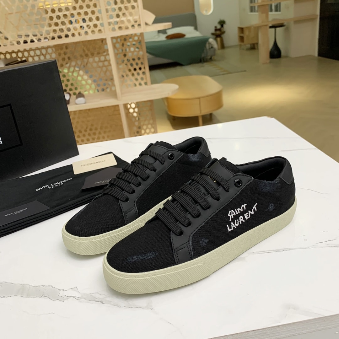 Saint Laurent Court Classic Embroidered Sneakers Black 611106Gup501000