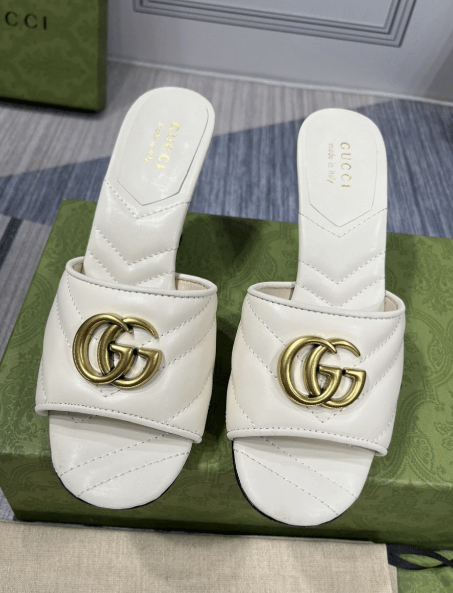 Gucci Marmont Double G Leather Mules White 674839 Bko00 1000