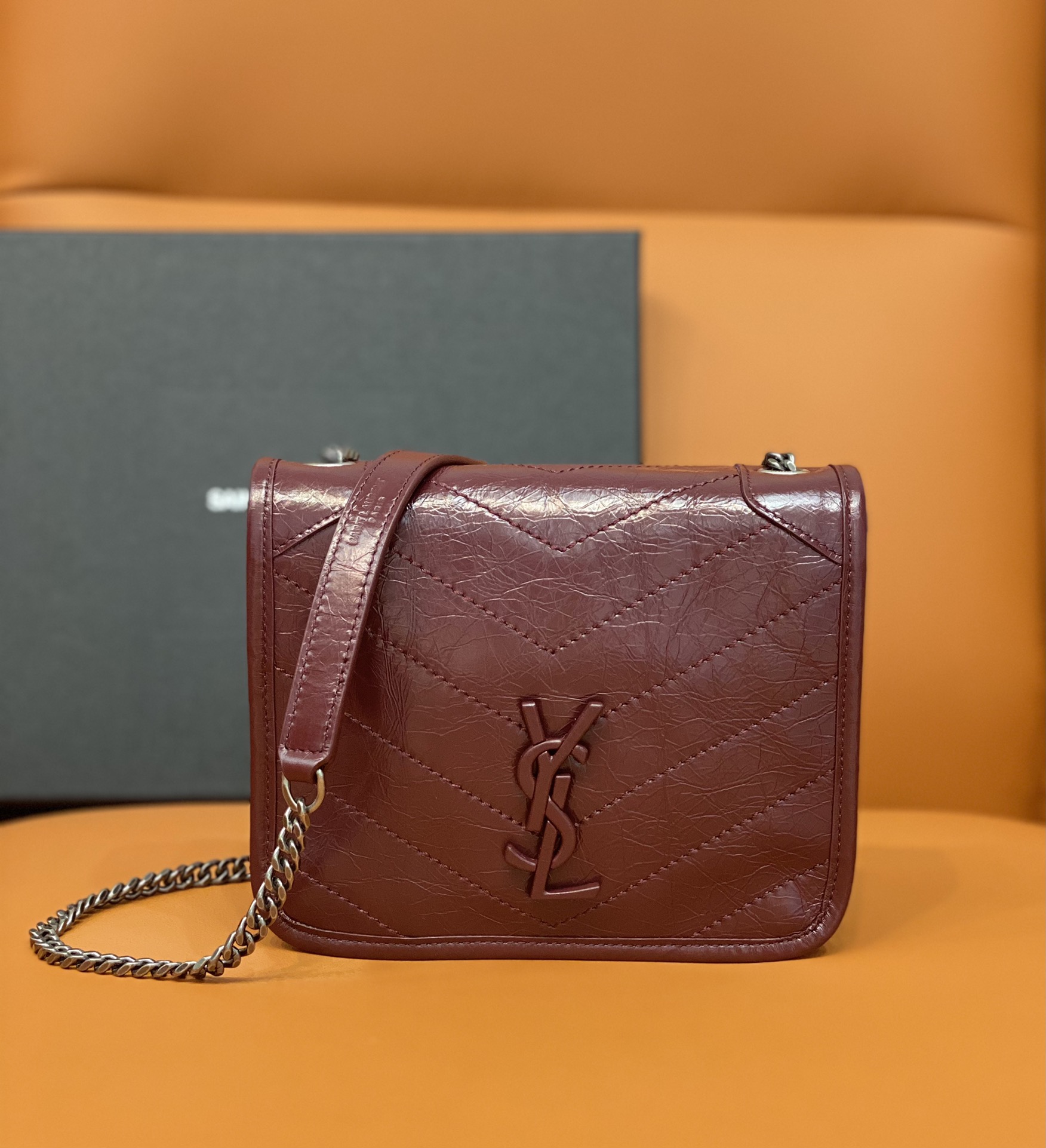 Saint Laurent Niki Chain Wallet in Crinkled Vintage Leather