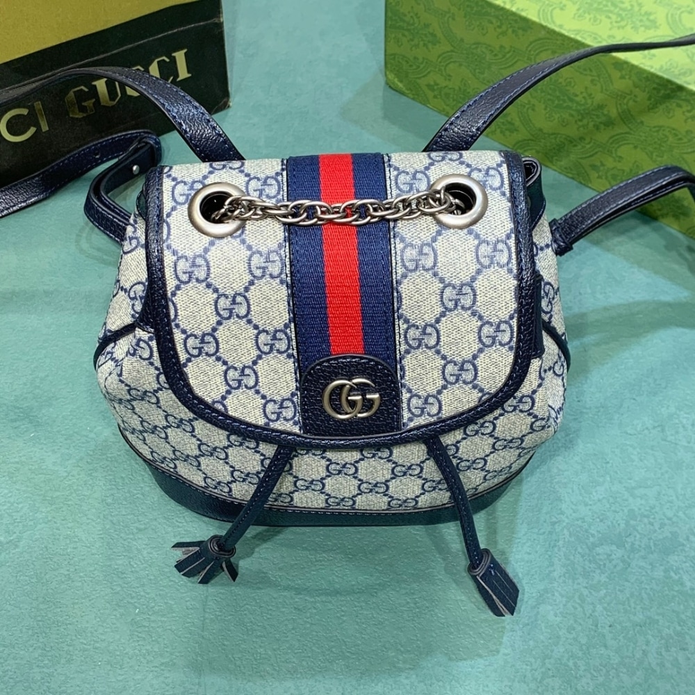 Gucci Ophidia Gg Supreme Canvas Mini Backpack Beige Blue 20Cm 795221 96Iwn 4076