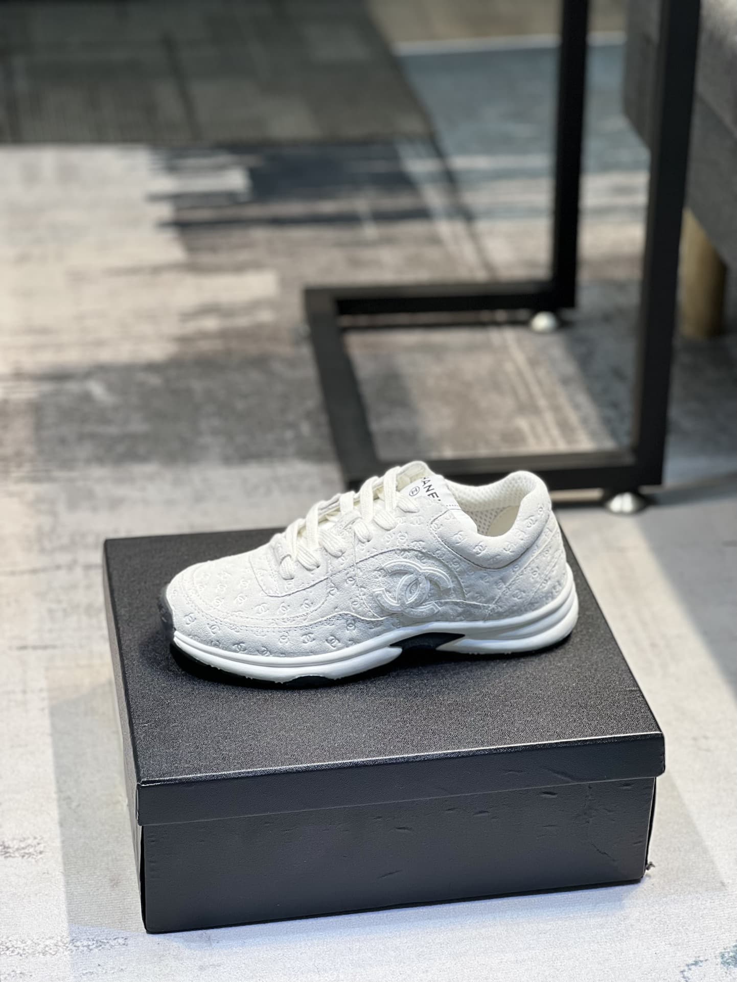 Chanel Cc Embossed Logo Suede White