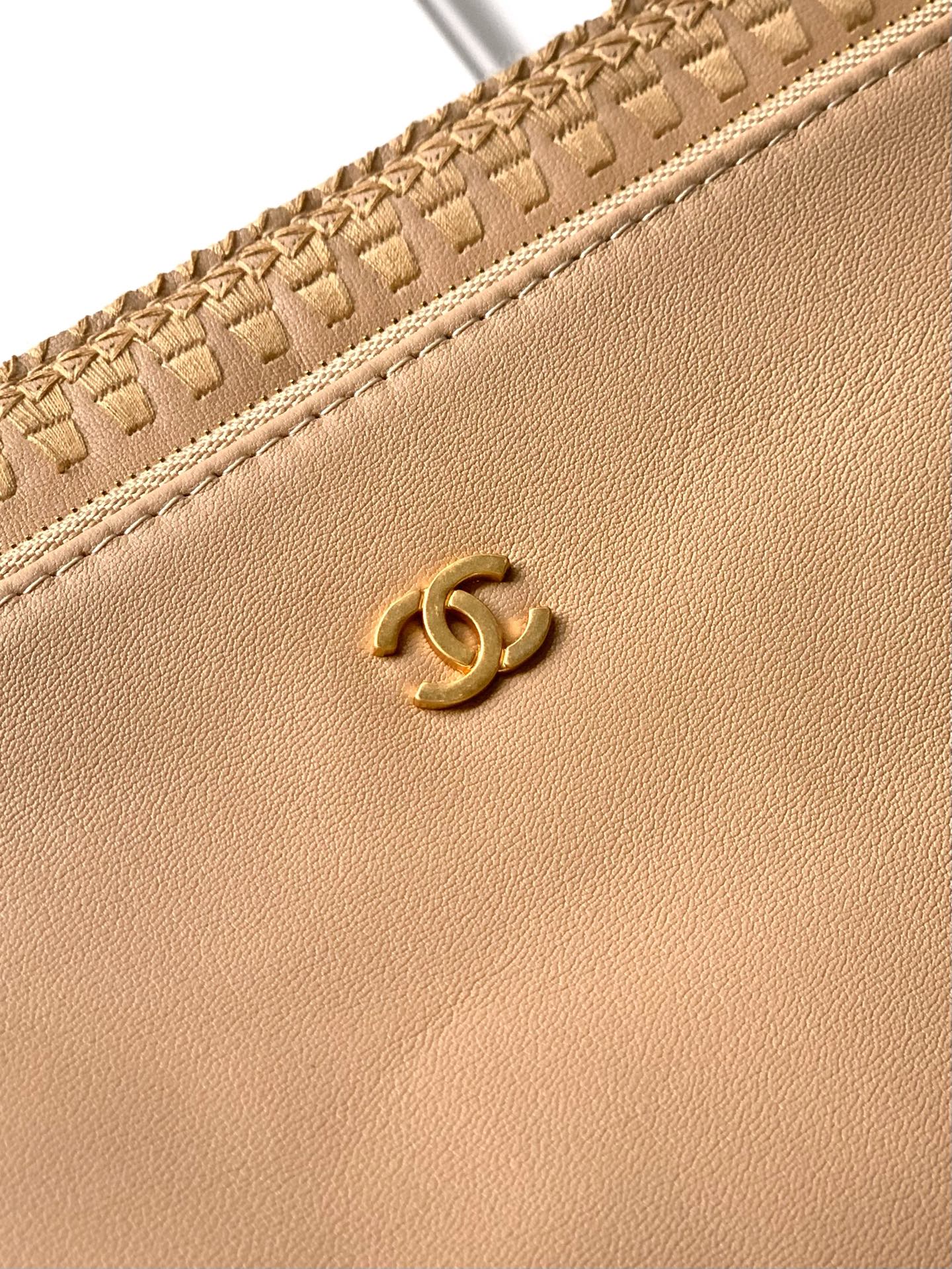 Chanel Calfskin Knit Medium Deauville Tote Beige