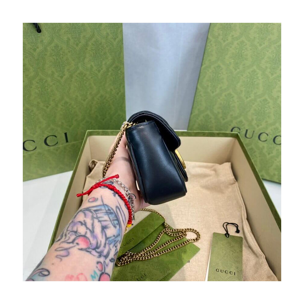 Gucci GG Marmont Matelasse Chevron Leather Super Mini Bag Black
