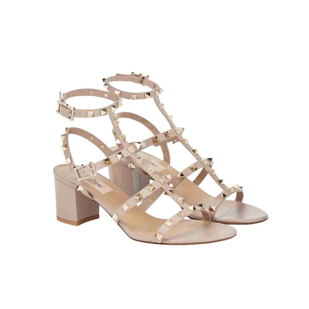 Valentino Garavani Rockstud Leather Sandals Beige
