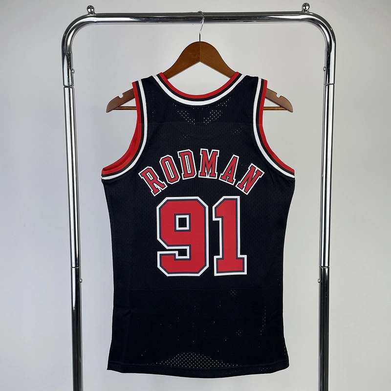 1997-98 NBA Chicago Bulls 91 RODMAN Black Basketball Jersey