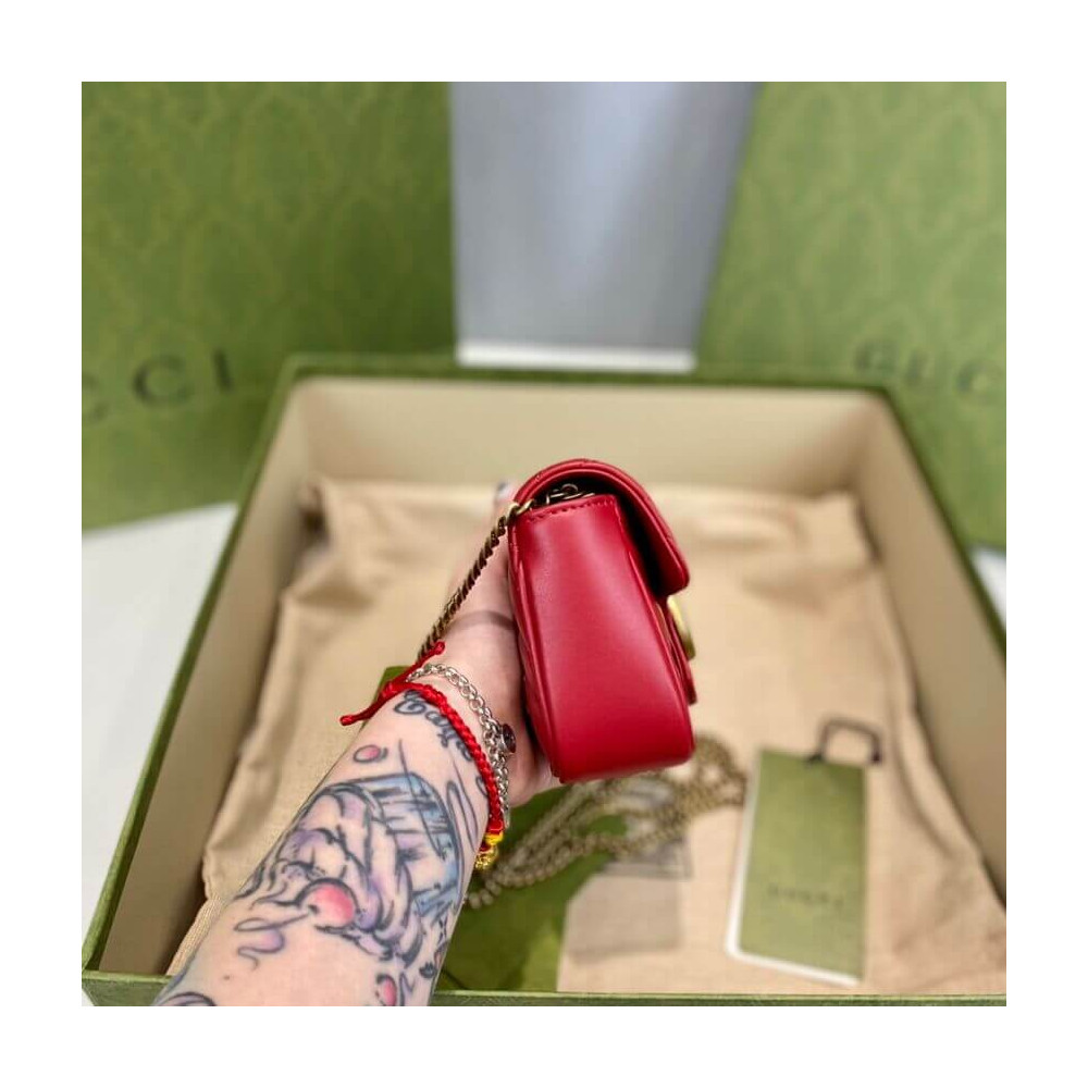 Gucci GG Marmont Matelasse Chevron Leather Super Mini Bag Red
