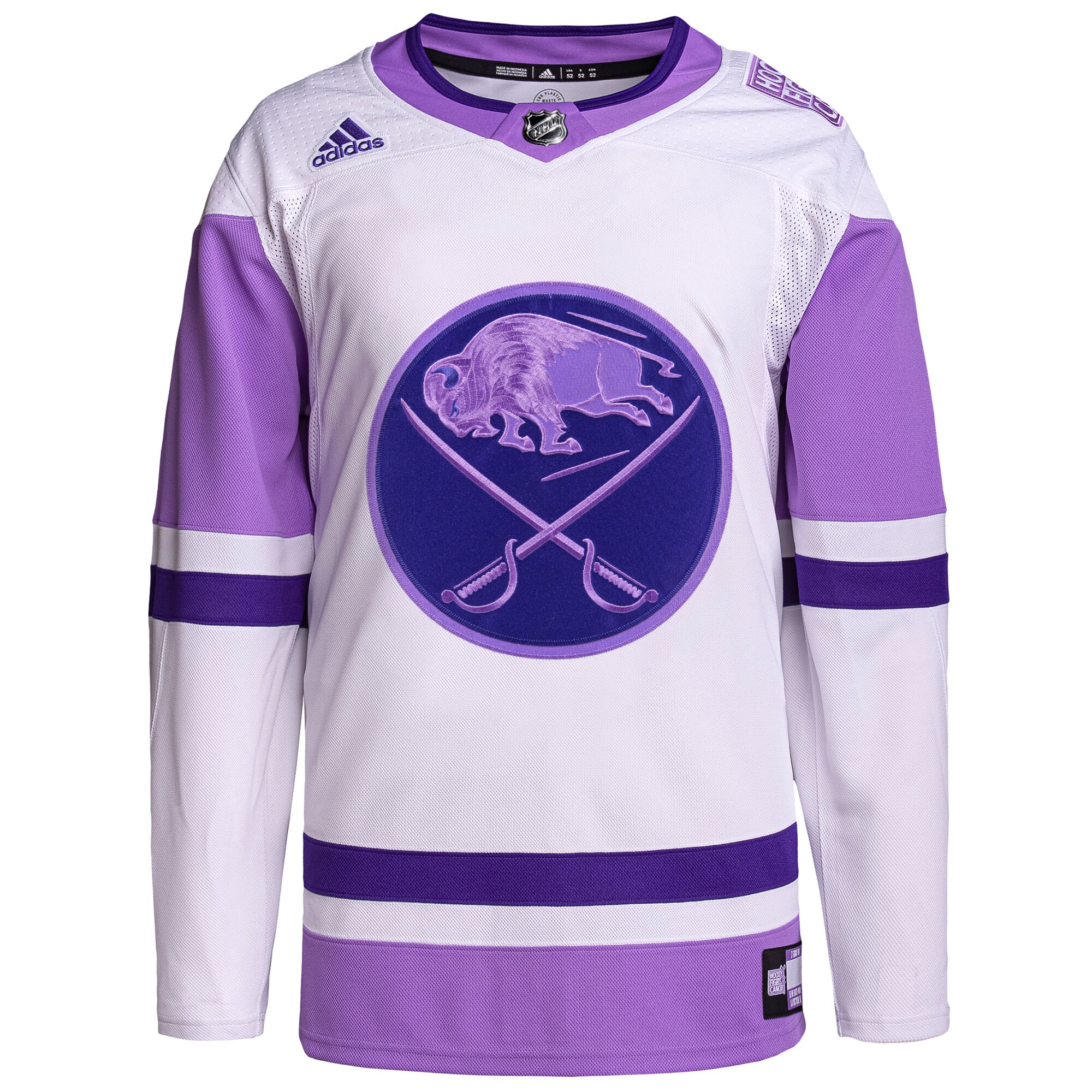 Buffalo Sabres adidas Hockey Fights Cancer Primegreen Authentic Blank Practice Jersey – White/Purple