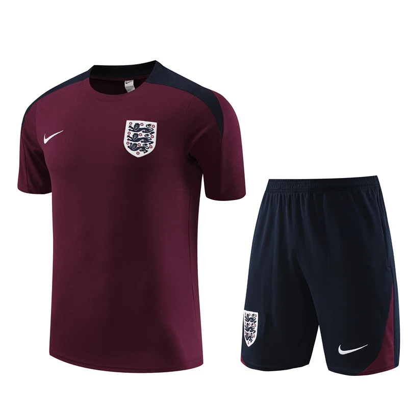 24-25-Short-sleeved training suit England maroon