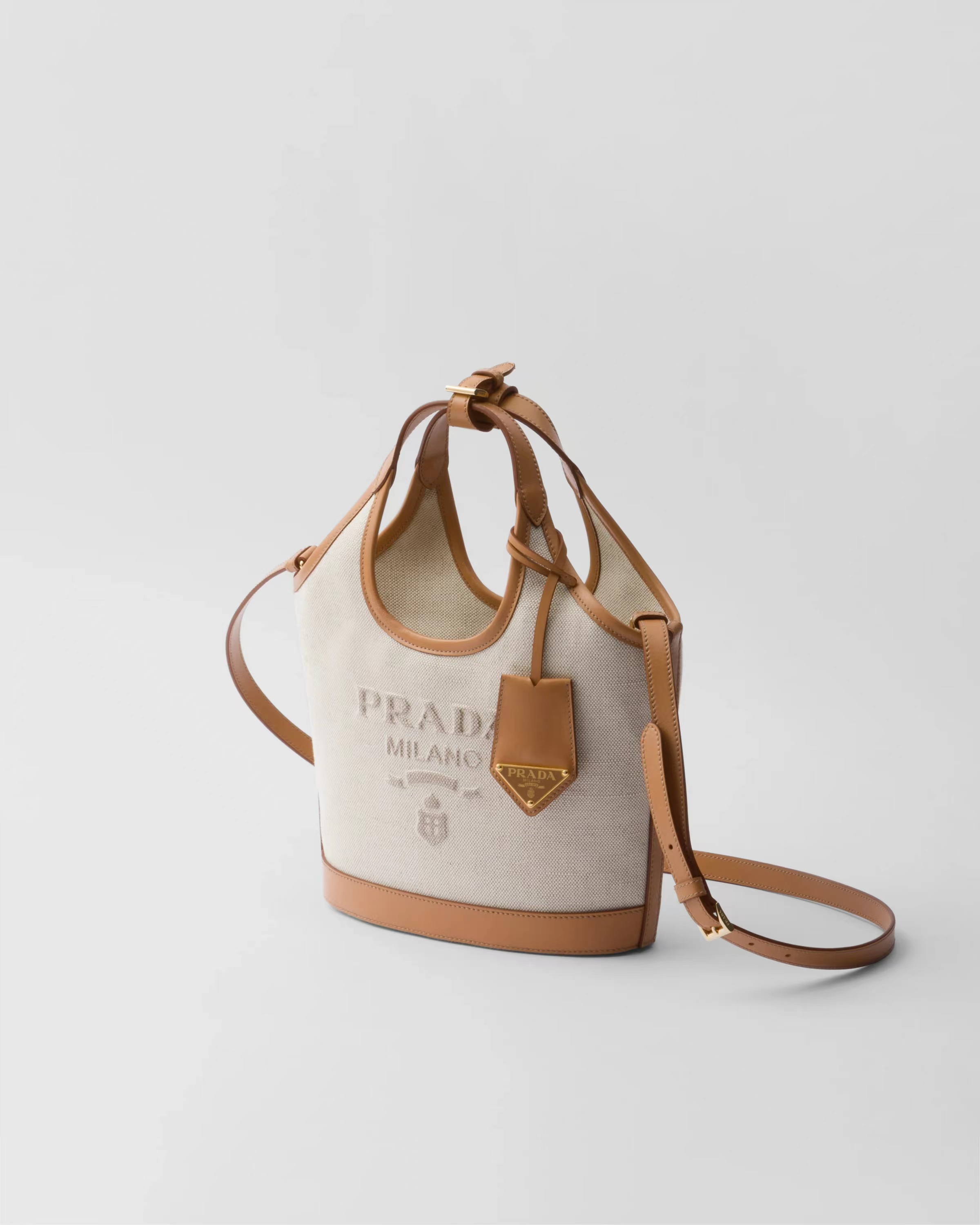 Linen blend and leather mini-buckle bag