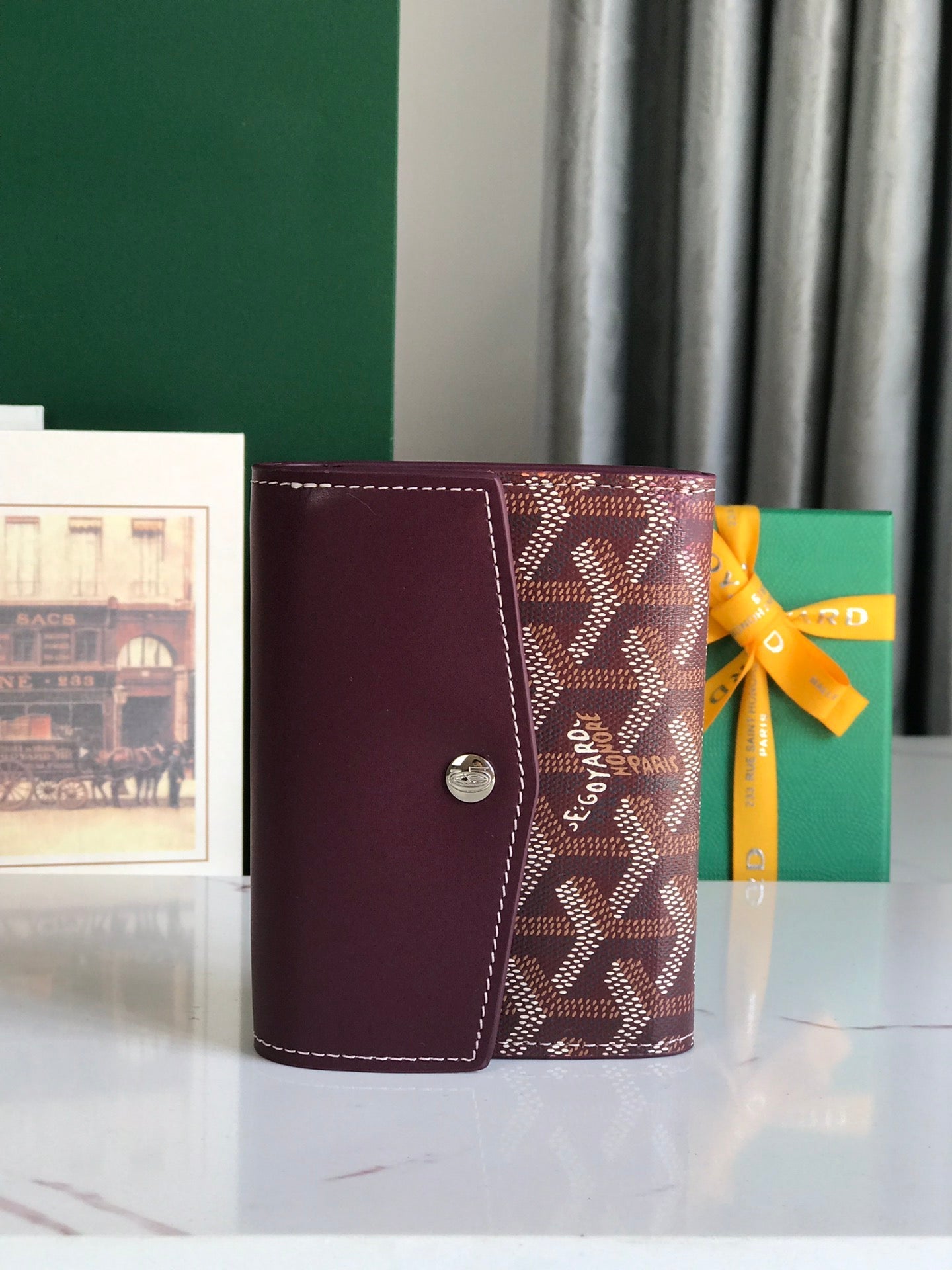 Goyard Saint-Gabriel Wallet 12 Cm Wine Red Calfskin And Goyardine Canvas 12cm
