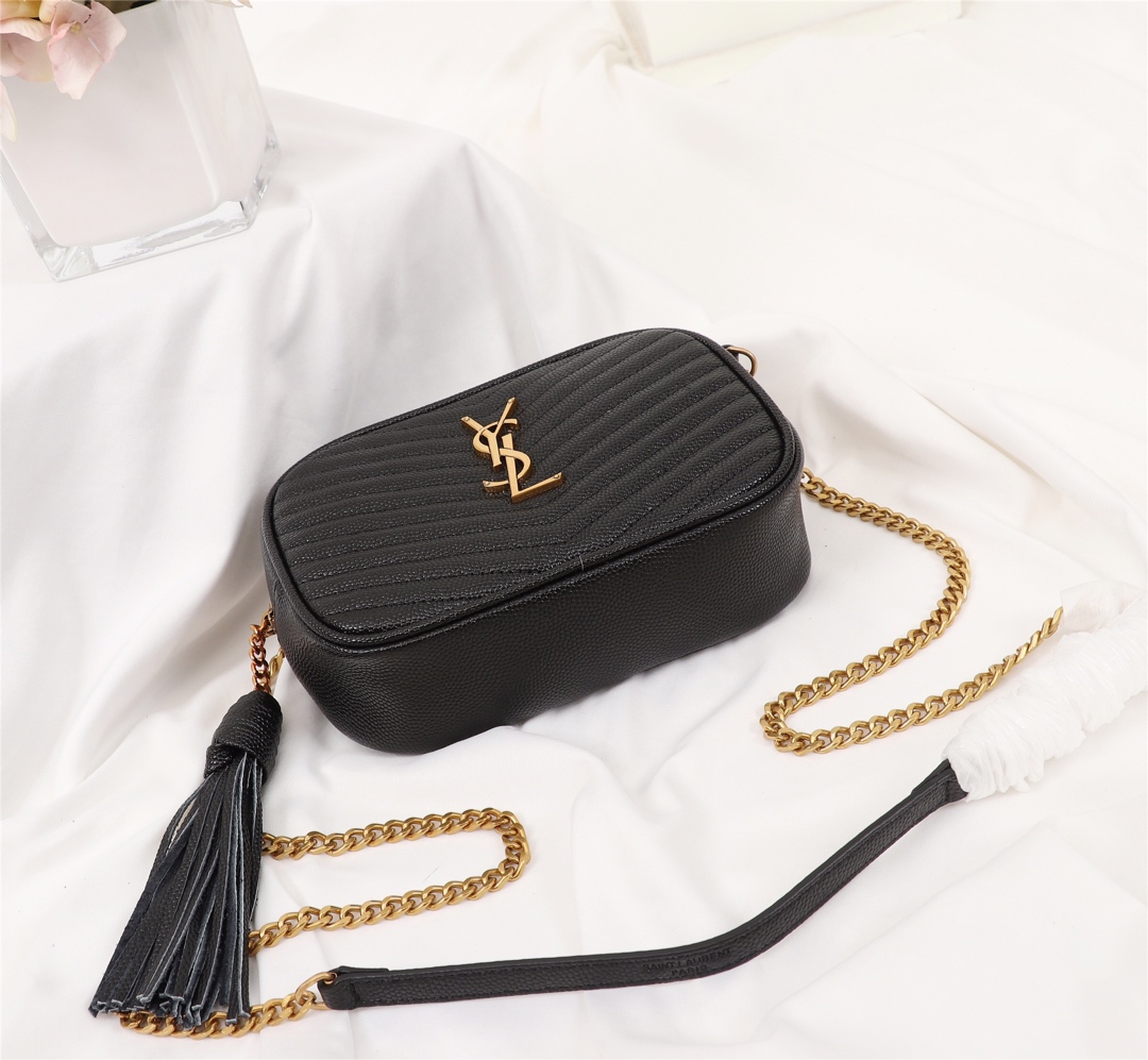 Saint Laurent Lou Camera Bag In Quilted Leather Gold Hardware Black 18Cm