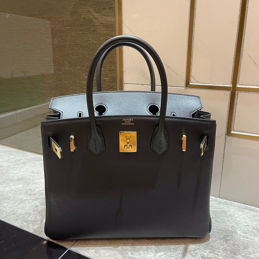 Hermes Birkin 25Cm Black Swift Leather Gold Hardware