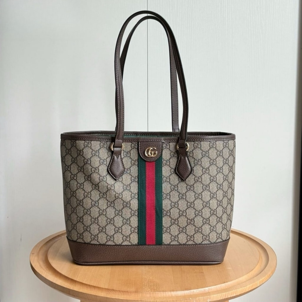 Gucci Ophidia Medium Tote Bag Beige And Brown GG Canvas 31Cm ‎836849 FAE0J 9867