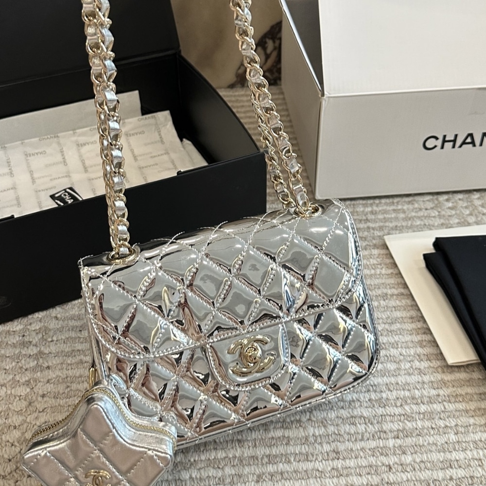 Chanel Mini Flap Bag Star Coin Purse Silver 24Cm As4648 B14873 Nt666