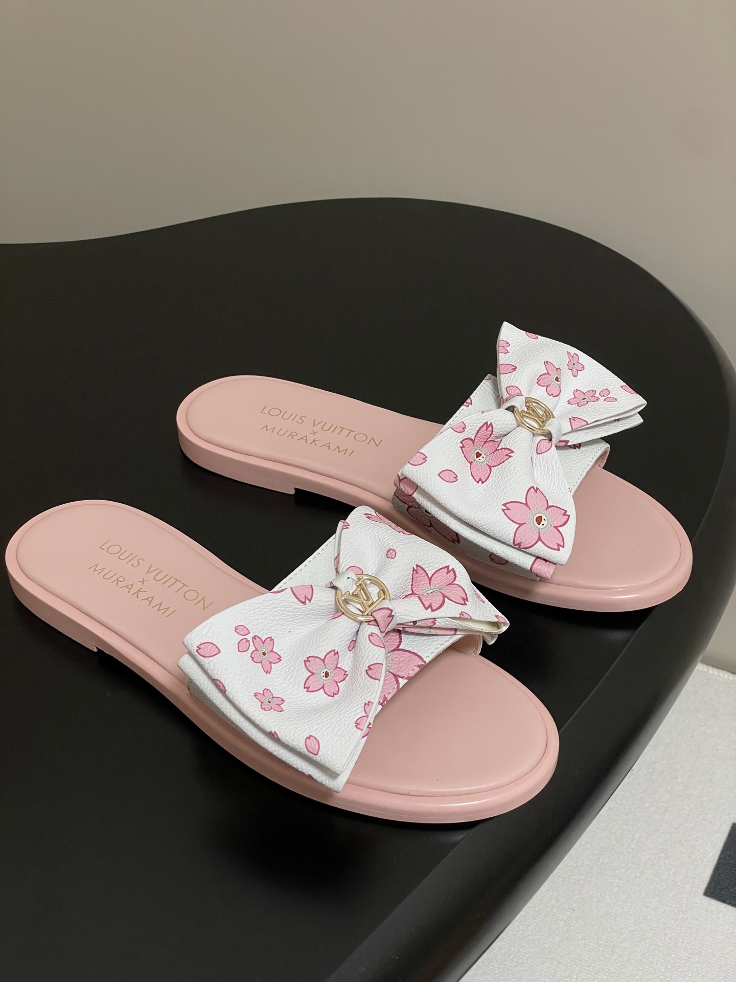 Louis Vuitton x Takashi Murakami Lily Flat Mule Bow Slide Sandals Pink Canvas 1AGVYA