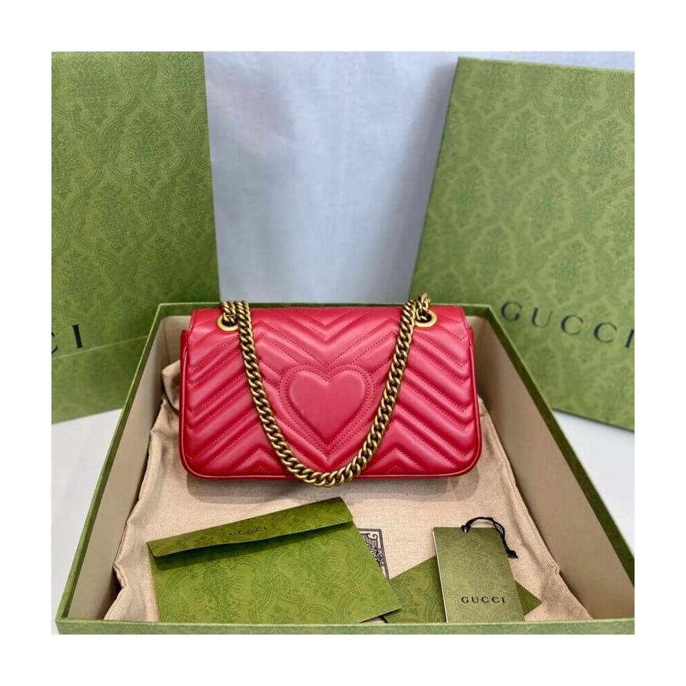 Gucci GG Marmont Matelasse Chevron Leather Small Shoulder Bag Red