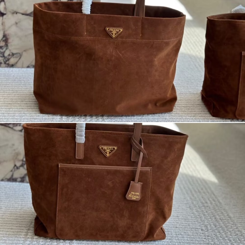 Prada Suede Tote Bag Cocoa Brown 37Cm
