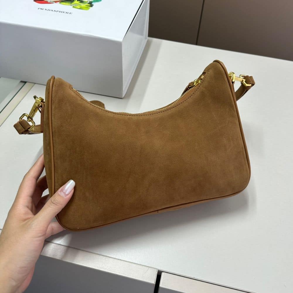 Prada Re Edition Mini Suede Shoulder Bag Brown 28Cm