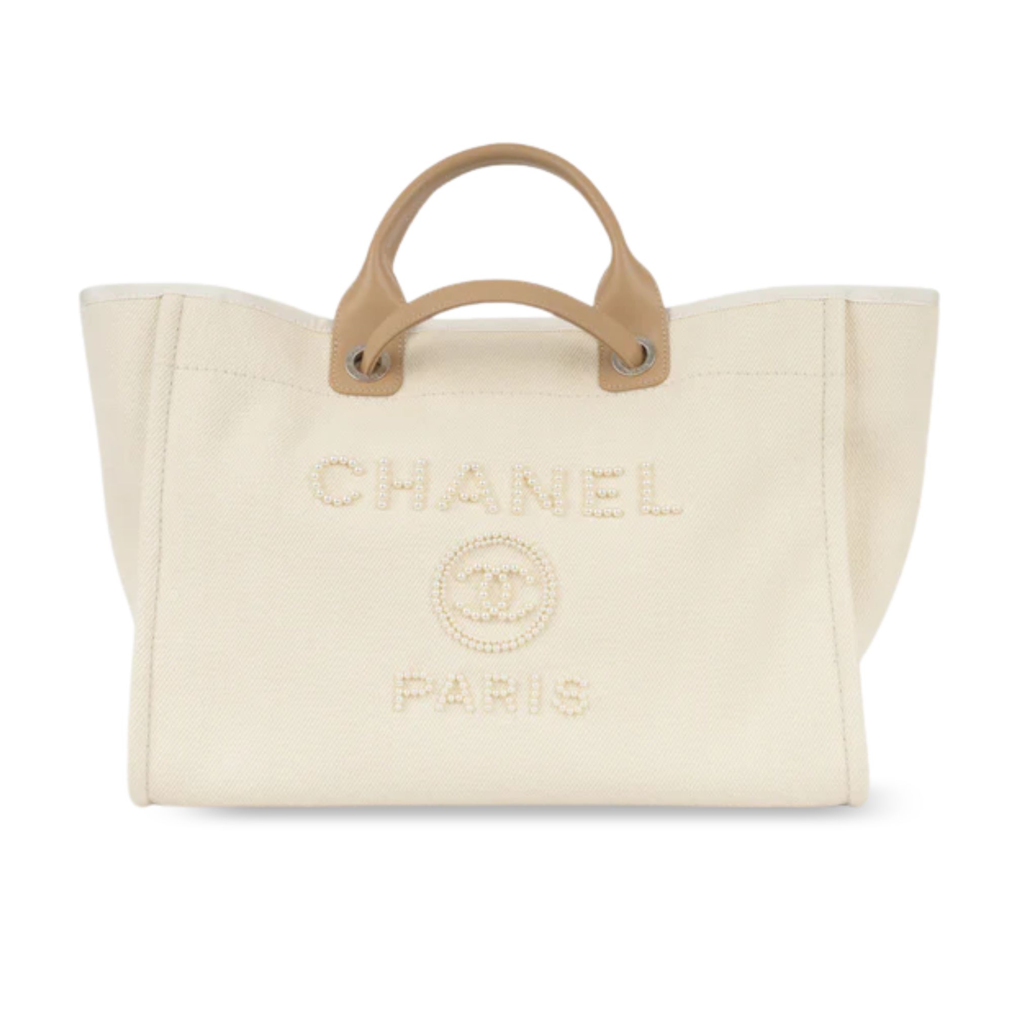 Chanel Shopping Bag With Pearls White 38Cm