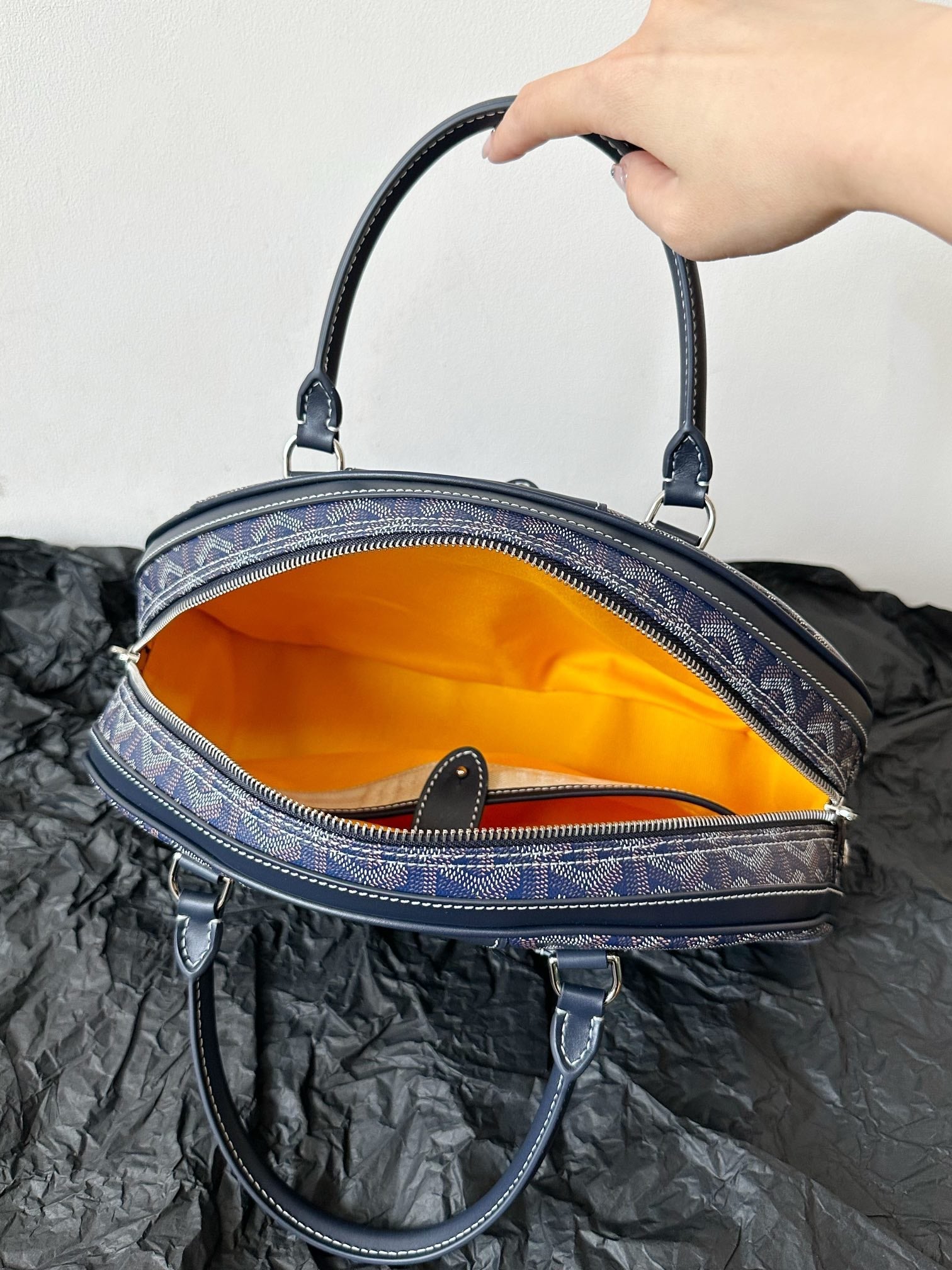 Goyard Goya Bowling Ball Medium Navy Blue Canvas 35cm