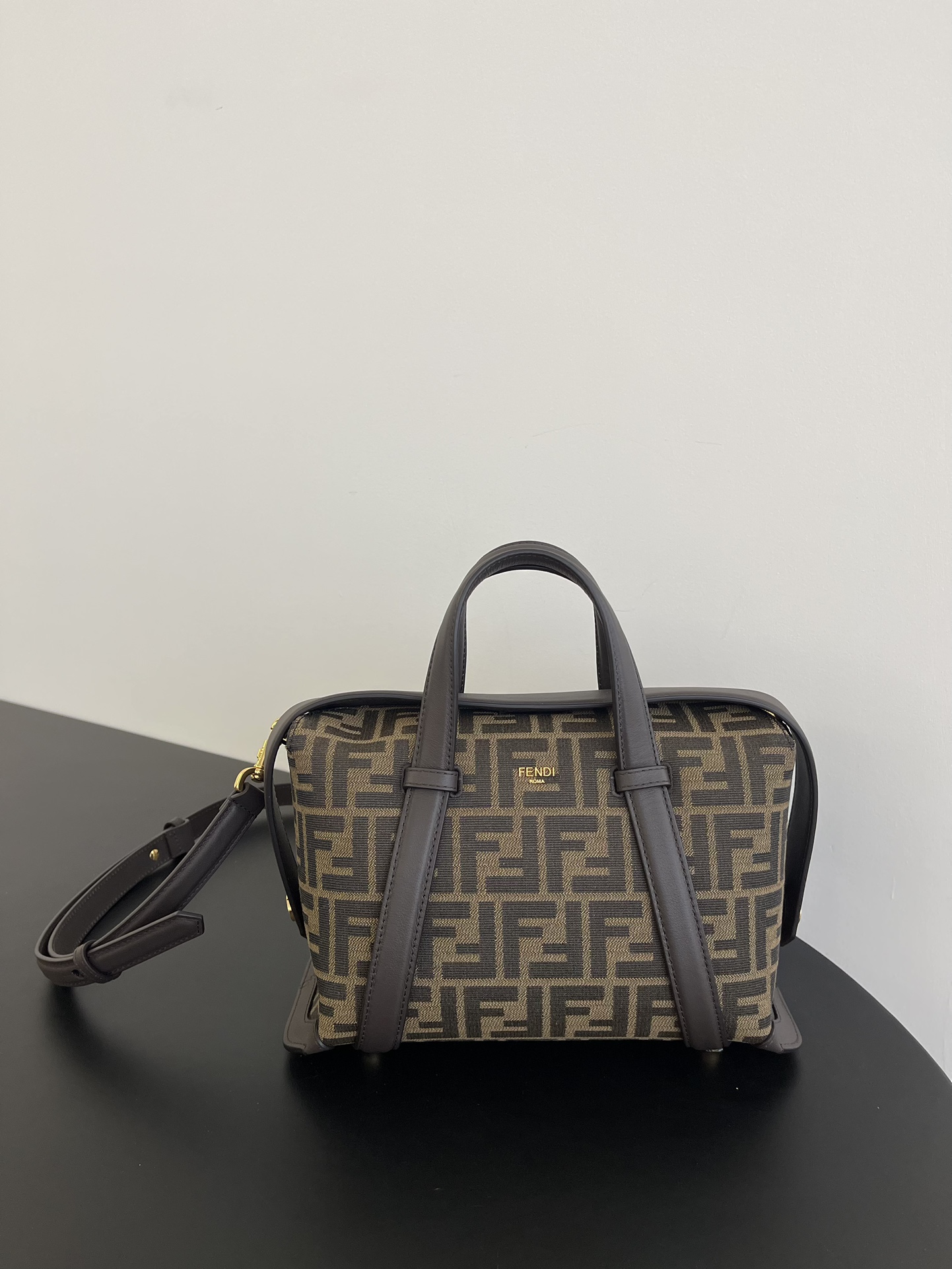 Fendi Boston 365 Brown Ff Jacquard Fabric Bag 27.5 Cm