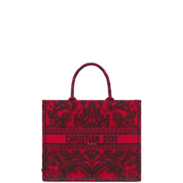 DIOR EMBROIDERY 41CM LARGE BOOK TOTE RED AND BLACK ORNAMENTAL CORNELY EFFECT
