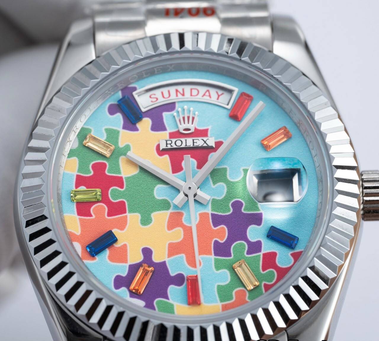 [Superclone] Rolex Day-Date 36mm Champlevé Enamel “Puzzle” Dial White President 128239-0056