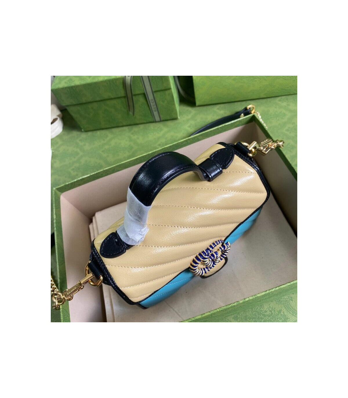 Gucci GG Marmont Mini Bag Butter and Pastel Blue Leather