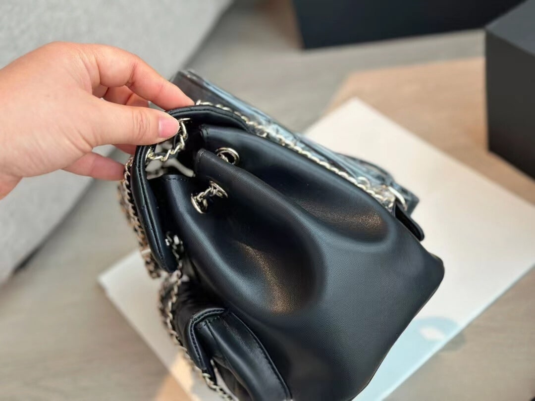 Chanel Duma Matelasse Leather Chain Backpack Black 20Cm/7.8in