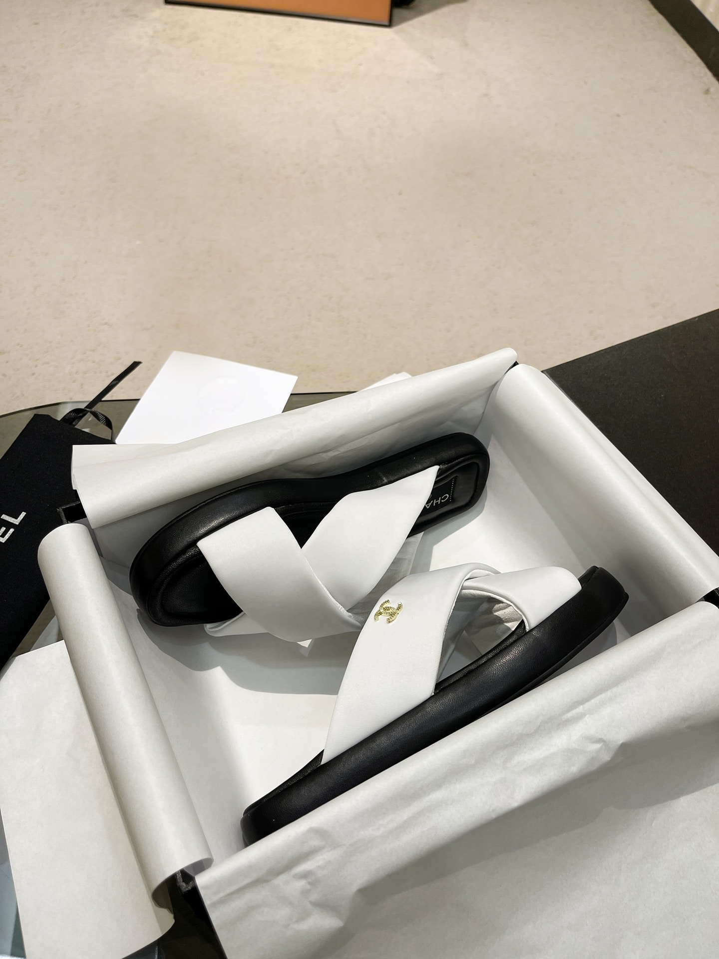 Chanel Cc Logo Criss Cross Slides White