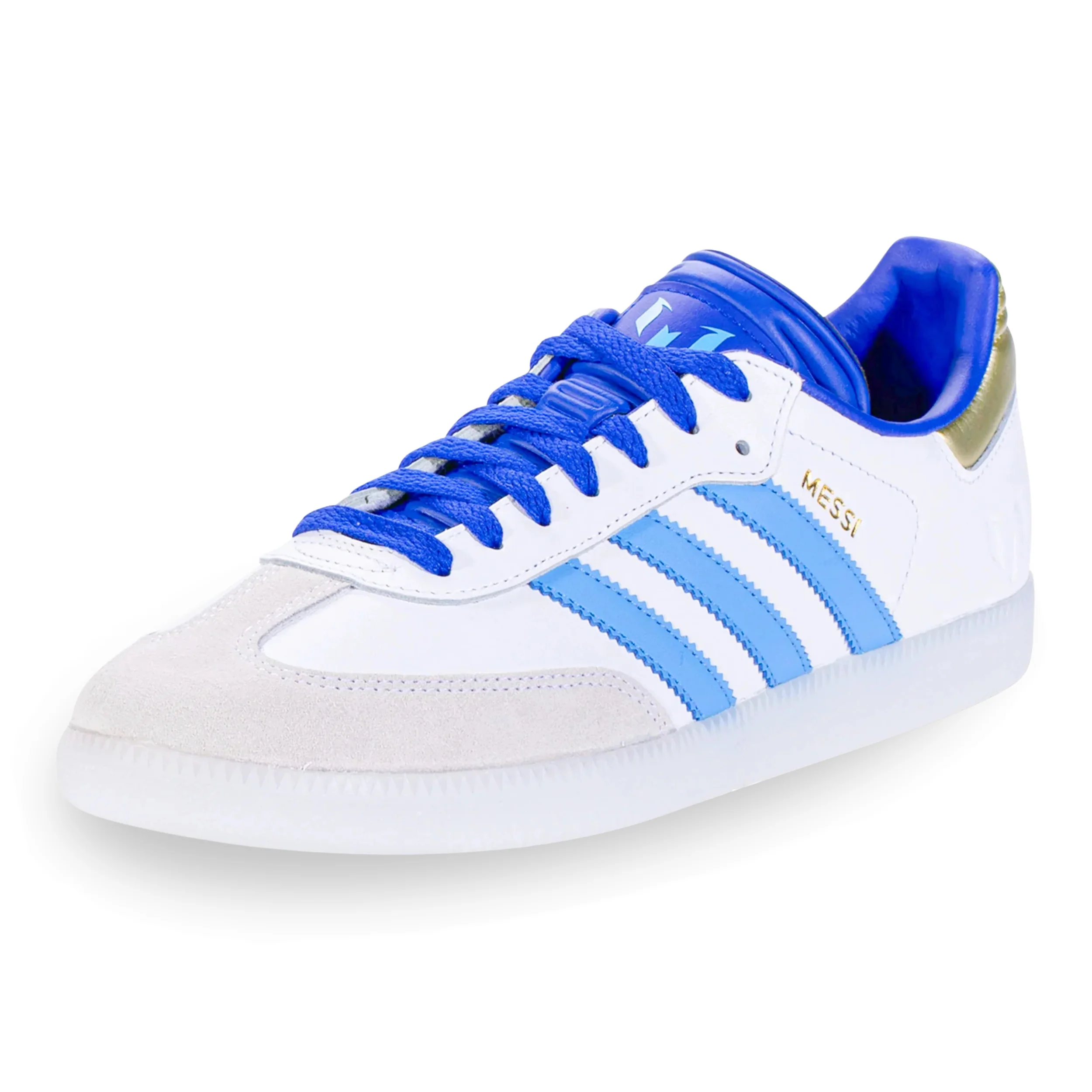 adidas Samba Messi Soccer Shoes (White/Gold/Sky Blue)