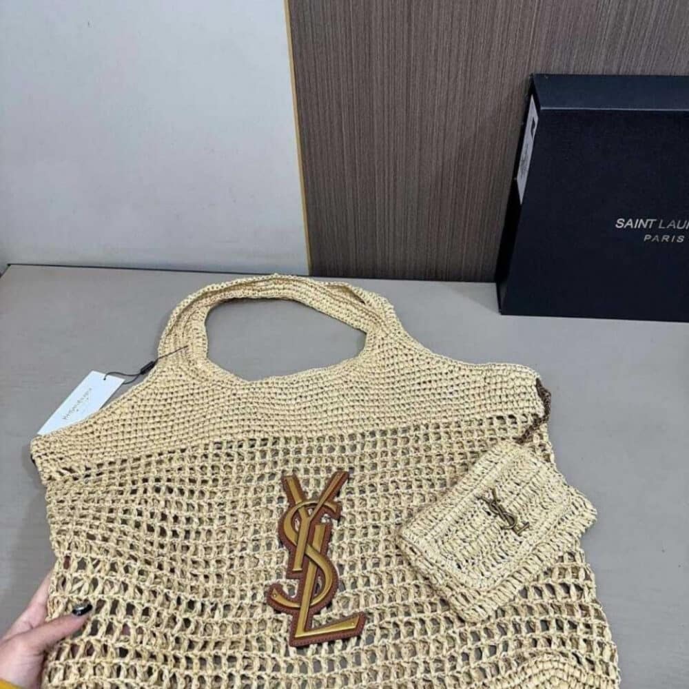 Saint Laurent Icare In Raffia Natural Gold 43Cm 772191GAAEK2063