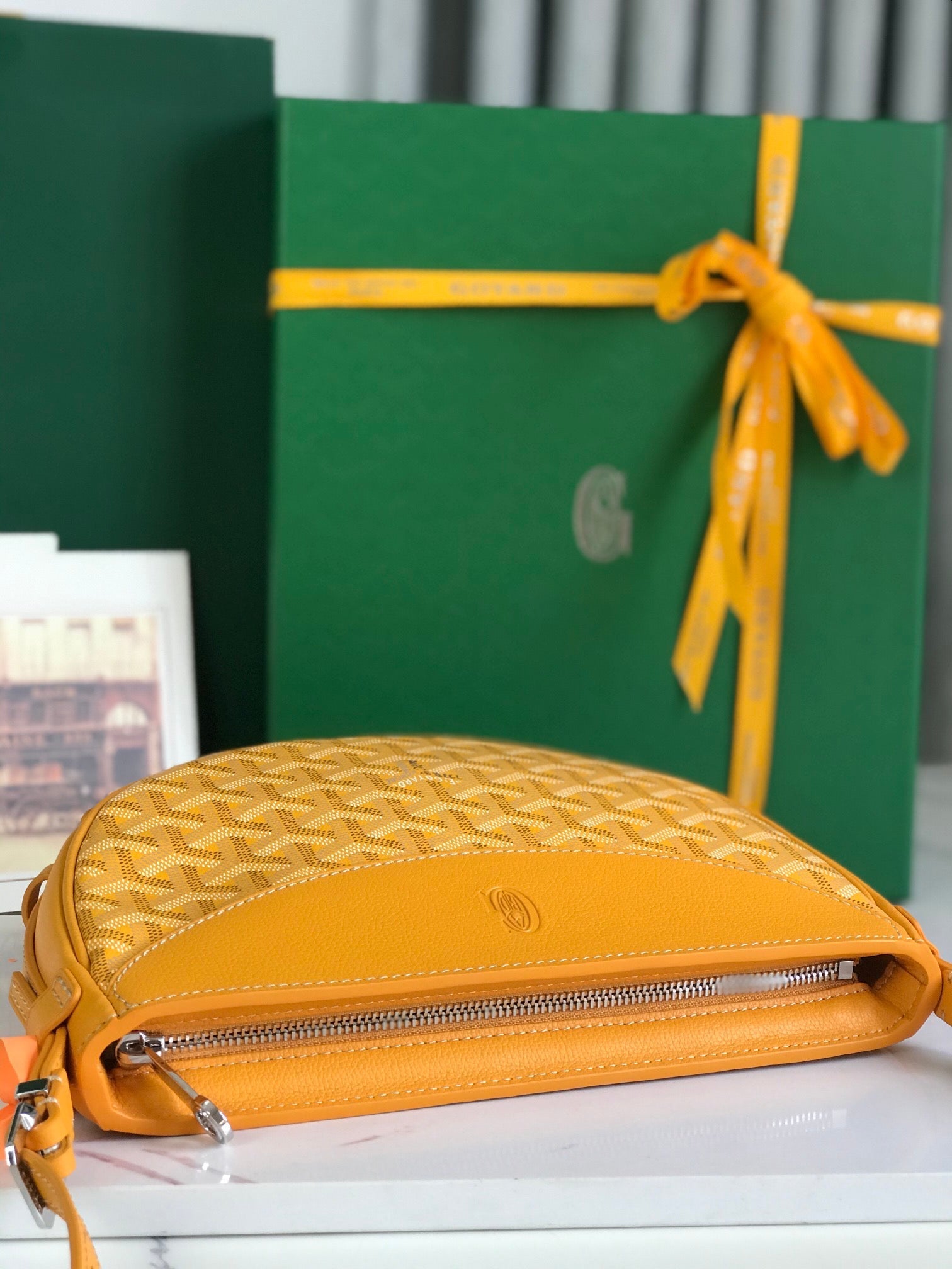 Goyard Hirondelle Bag 25 Cm Yellow Lambskin And Goyardine Canvas